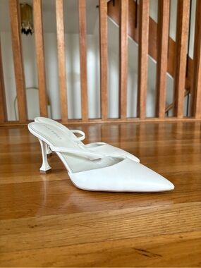 White Pointed Toe Slingback Heels
